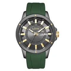 LOIX - Reloj Hombre Original Silicona Verde Deportivo Lujo Cuarzo Elegante Calendario L2160B-3