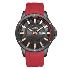 LOIX - Reloj Hombre Original Silicona Rojo Deportivo Lujo Cuarzo Elegante Calendario L2160B-6