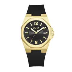 LOIX - Reloj Para Mujer Silicona Negro Oro Amarillo Lujo Con Calendario Cuarzo Japones LA1148G-1B