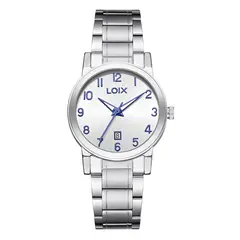 LOIX - Reloj Dama Original Acero Plateado Cuarzo Lujo Resistente Azul Calendario Analogo LA1147S-7