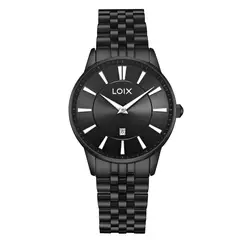 LOIX - Reloj Hombre Original Acero Negro Calendario Cuarzo Analogico Elegante Lujo L2164B-1