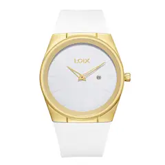 LOIX - Reloj Mujer Original Silicona Blanco Oro Extraplano Calendario Cuarzo Japones LA2117G-7