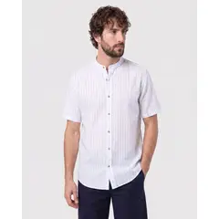PATPRIMO - Camisa Manga Corta Cuello Mao  Para Hombre Azul