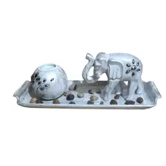 GENERICO - Centro de mesa decorativo portavelas elefante blanco