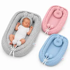 BABY ON - Nido Bebé Recién Nacido Cuna Segura Cómoda + Almohada Tela Suave Hipoalergénica GRIS