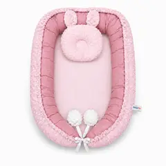 BABY ON - Nido Bebé Recién Nacido Cuna Segura Cómoda + Almohada Tela Suave Hipoalergénica ROSA