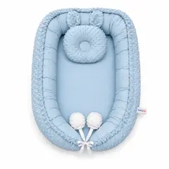BABY ON - Nido Bebé Recién Nacido Cuna Segura Cómoda + Almohada Tela Suave Hipoalergénica AZUL