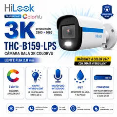 HILOOK - Cámara Bala THC-B159-LPS 3K ColorVu 2.8 mm Audio Smart Hybrid Light IP67