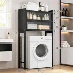 POLASUP - Organizador Lavandería Rack 3 Niveles Para Lavadora Acero Carbono Ahorra Espacio Multiuso Hogar