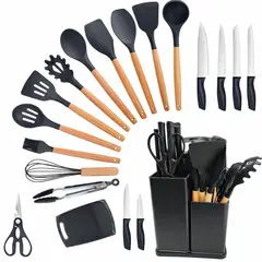 GENERICO - Set Utensilios de Cocina X19 Piezas en Silicona Negro