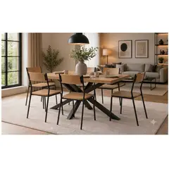 GENERICO - MESA COMEDOR MADERA RECTANGULAR 6 PUESTOS - FORMA + SILLAS 6 PUESTOS