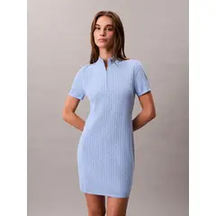CALVIN KLEIN - Vestido azul mini tipo saco tejido con 1/4 cremallera