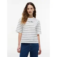 TOMMY HILFIGER - Camiseta blanca amplia de cuello redondo con logo