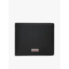 TOMMY HILFIGER - Billetera negra plegable de cuero con insignia distintiva