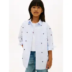 TOMMY HILFIGER - Camisa de Para Niña corte regular con rayas y logo