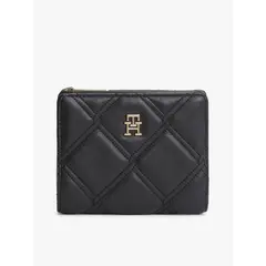 TOMMY HILFIGER - Billetera negra plegable acolchada con monograma TH