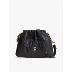 TOMMY HILFIGER - Bolso negro mensajero acolchado con cadena y monograma