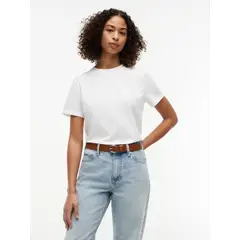TOMMY HILFIGER - Camiseta blanca de cuello redondo con logo bordado