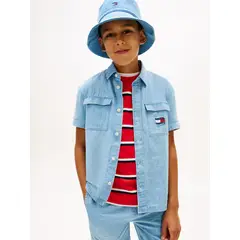 TOMMY HILFIGER - Camisa azul Para Niño manga corta herringbone