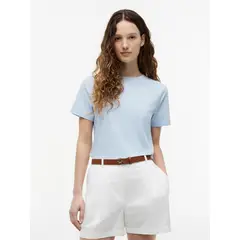 TOMMY HILFIGER - Camiseta celeste de cuello redondo con logo bordado