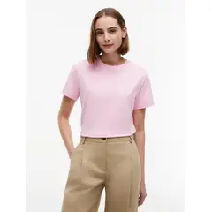 TOMMY HILFIGER - Camiseta rosa de cuello redondo con logo bordado