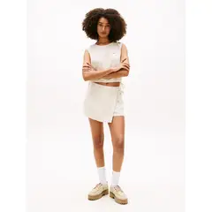 TOMMY HILFIGER - Falda beige pantalón de lino con lazada lateral