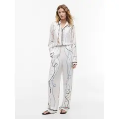 TOMMY HILFIGER - Pantalón blanco recto amplio con estampado de cuerdas