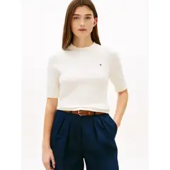 TOMMY HILFIGER - Saco blanco de punto fino con manga corta