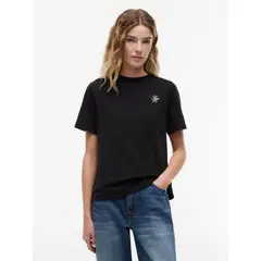 TOMMY HILFIGER - Camiseta negra de cuello redondo con logo bordado