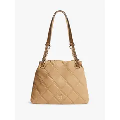TOMMY HILFIGER - Bolso beige tote acolchado con monograma TH