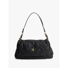 TOMMY HILFIGER - Bolso negro de hombro acolchado con monograma TH