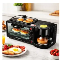 GENERICO - Horno Eléctrico Tostador Cafetera Parrilla 3 En 1 Sokany