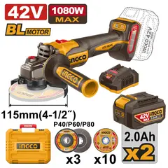 INGCO - Pulidora Inalámbrica 42V 4 1/2 Incluye 2 Baterias 2,0Ah Cargador UCAGLI4108112