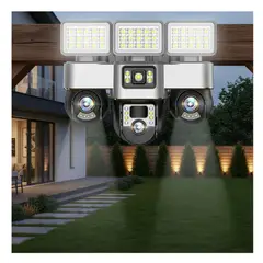 GENERICO - Cámara Seguridad Solar WiFi Triple Lente Exterior LED