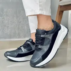 EVEGONZ - ZAPATOS DEPORTIVOS CALZADO COMO DE MUJER EN CUERO NEGRO SAKURA