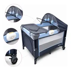 GENERICO - Cuna Corral Bebe Camping Cambiador Vibrador Toldillo Azul