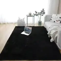 PIX LINK - Alfombra Decorativa Shaggy Negra 150x200 cm Pelo Largo Antideslizante