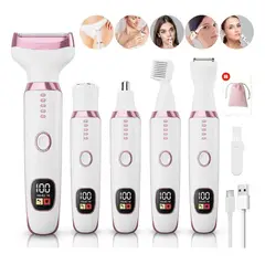 GENERICO - Depiladora Eléctrica 5 en 1 para Mujer con 5 Cabezales, Inalámbrica y Recargable con Pantalla LED