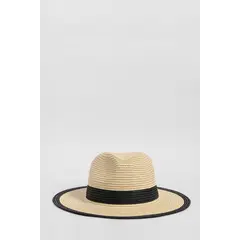 KOAJ - Sombrero fedora en color crema con doble cintado negro. Mujer