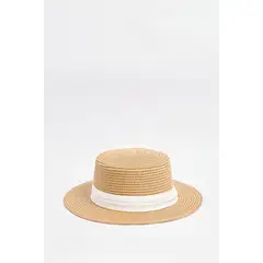 KOAJ - Sombrero Panamá kaki oscuro con cinta en contraste Mujer