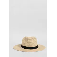 KOAJ - Sombrero crema fedora con detalles brillantes y cinto Mujer