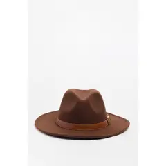 KOAJ - Sombrero fedora café medio con correa en contorno Hombre
