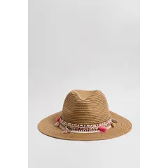 KOAJ - Sombrero fedora en color kaki con adorno contraste. Mujer