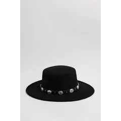 KOAJ - Sombrero panamá de ala ancha en fieltro negro con detal Mujer