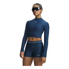 UNDER ARMOUR - Camiseta Mujer HEATGER CROP MOCK LS Azul
