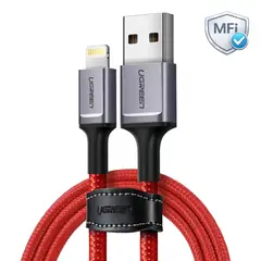 UGREEN - Cable de Datos y Carga de USB-A a LIGHTNING Iphone, Ipad 2.4A Rojo 1 Metro