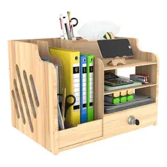 GENERICO - Uczn Organizador De Escritorio De Madera Desmontable Con Cajón Y Soporte De Celulares