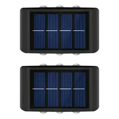 GENERICO - Pack X 2 Lampara Solar 6 Led Exterior Aplique De Muro Estructura Negro 12v