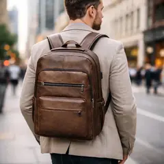 BOLSOS Y ACCESORIOS MB - BOLSO VINTAGE ELEGANTE PARA HOMBRE COLOR CAFE CON CIERRES