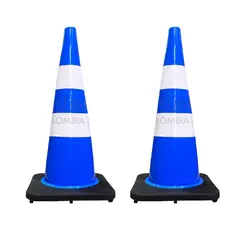 GENERICO - Cono Vial de 70 cm Azul Dos Franjas Reflectiivas